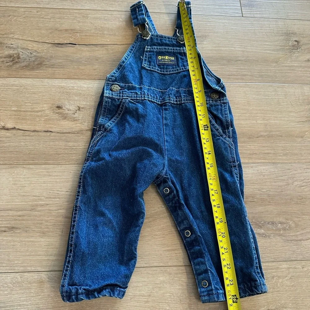 VTG Baby Boys Osh Kosh B'Gosh Bib Overalls Dark‎ Wash Denim Blue 18 Mos 90's